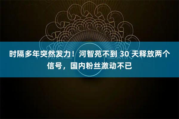 时隔多年突然发力！河智苑不到 30 天释放两个信号，国内粉丝激动不已